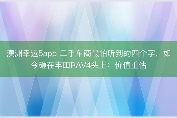 澳洲幸運(yùn)5app 二手車商最怕聽到的四個字，如今砸在豐田RAV4頭上：價值重估